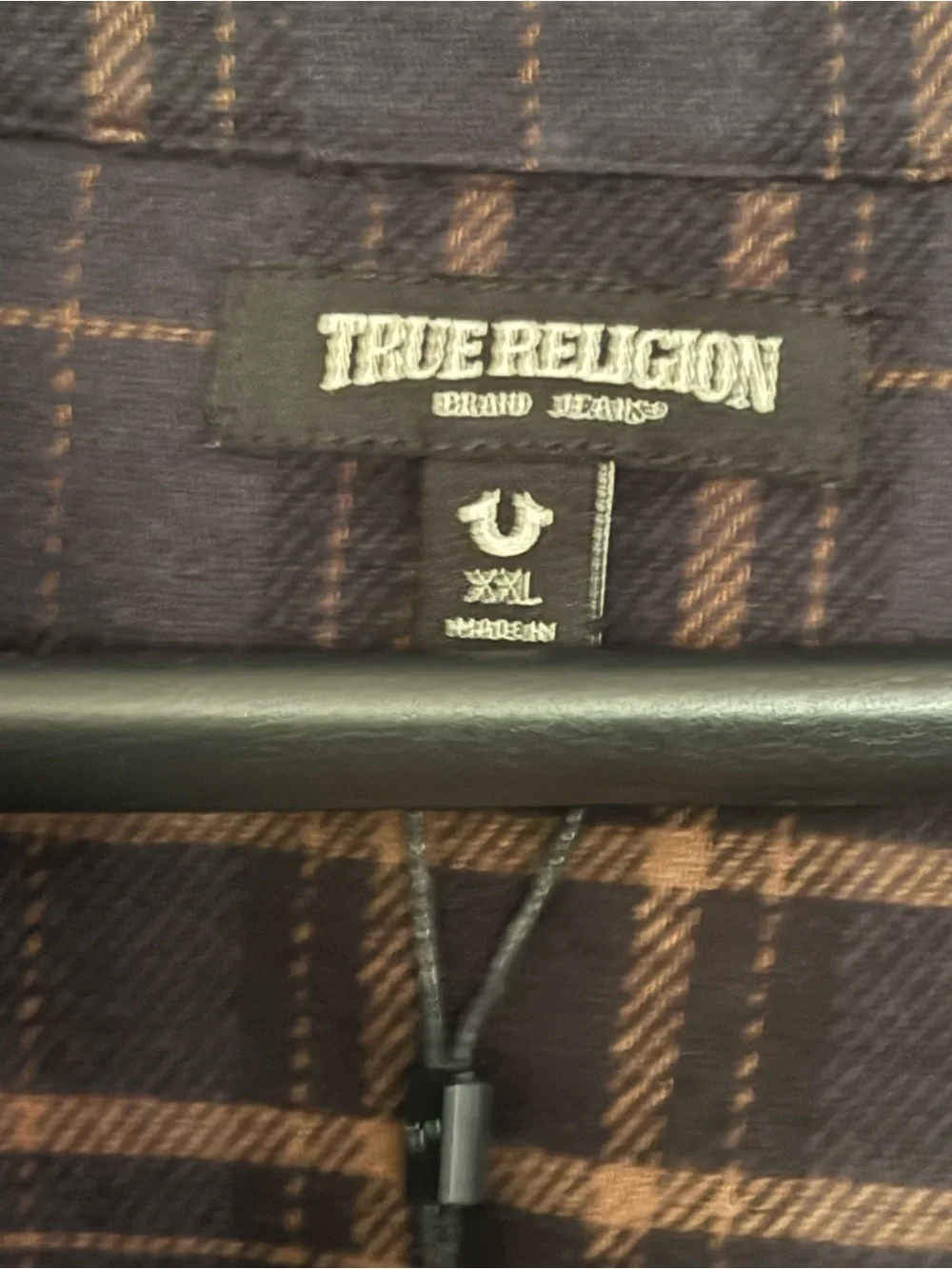 True Religion Black Plaid Lightweight Shirt with Brown Accents